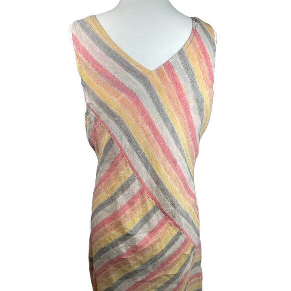 J Jill Love Linen Petite M Striped Linen Maxi Dress Summer Coastal Casual‎ Lined - Picture 4 of 14